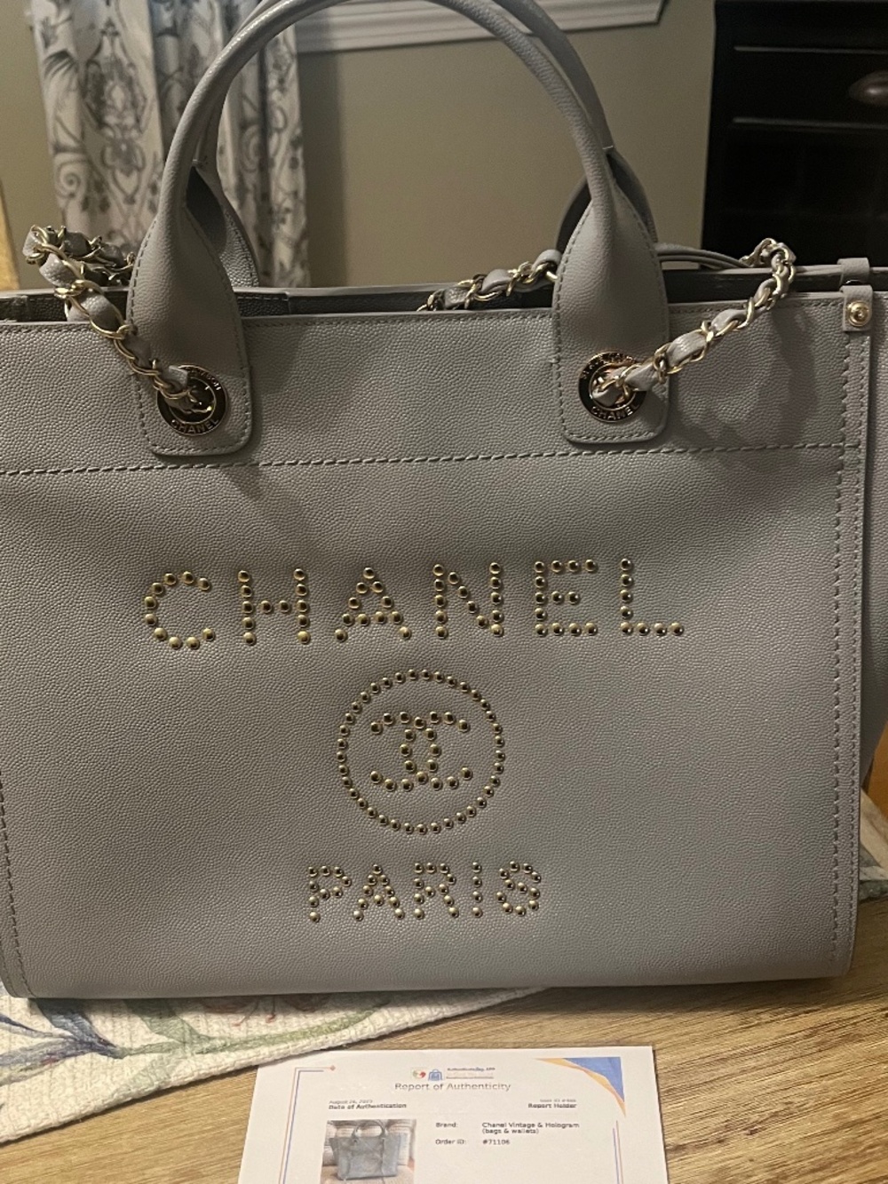 Chanel Grey Leather Studded